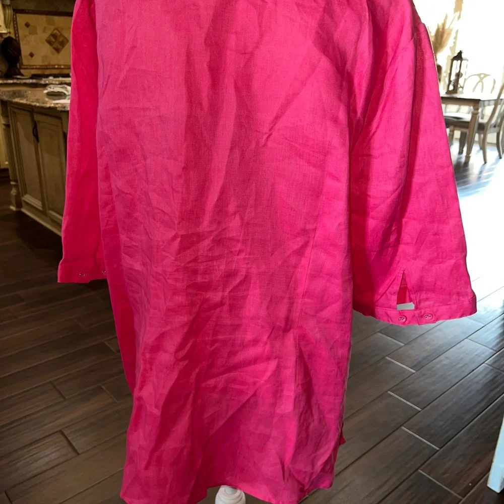 Tweeds Womens Pink Linen Embroidered 3/4 Sleeves Scoop Neck Shirt Top Size 3X - Picture 13 of 13